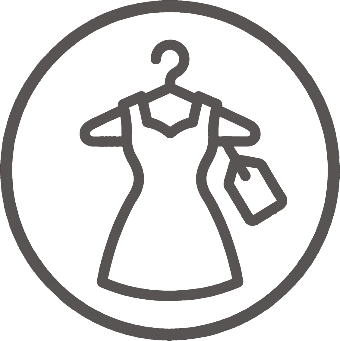 Icono de una percha con un vestido que representa el sector de la moda y tiendas de ropa locales